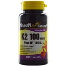 Mason Naturals, K2 Plus D3, 100 mcg/1000 IU, 100 Tablets