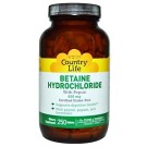 Country Life, Betaine Hydrochloride, with Pepsin, 600 mg, 250 Tablets
